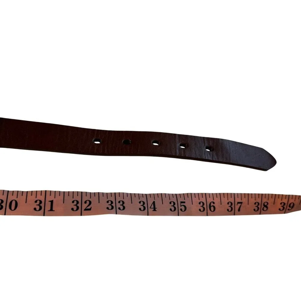 Vintage 80s Leather Concho Belt Brown Silver Hardware Heavy Western Large - Picture 10 of 10